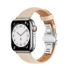 For Apple Watch Series 6 40mm Plain Leather Butterfly Buckle Watch Band(Apricot+Silver) For Apple Watch Series 6 40mm Plain Leather Butterfly Buckle Watch Band(Apricot+Silver)