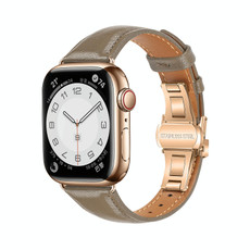 For Apple Watch SE 2022 40mm Plain Leather Butterfly Buckle Watch Band(Gray+Rose Gold) For Apple Watch SE 2022 40mm Plain Leather Butterfly Buckle Watch Band(Gray+Rose Gold)