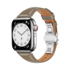 For Apple Watch Series 9 41mm Plain Leather Butterfly Buckle Watch Band(Gray+Silver) For Apple Watch Series 9 41mm Plain Leather Butterfly Buckle Watch Band(Gray+Silver)
