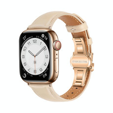 For Apple Watch SE 2022 44mm Plain Leather Butterfly Buckle Watch Band(Apricot+Rose Gold) For Apple Watch SE 2022 44mm Plain Leather Butterfly Buckle Watch Band(Apricot+Rose Gold)