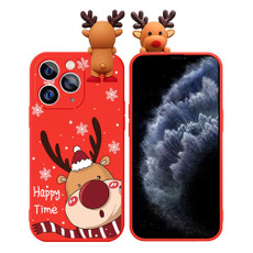 For iPhone 11 Pro Colored Drawing Deer Relief Doll Soft TPU Phone Case(Cute Elk)