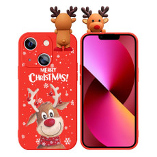 For iPhone 13 Colored Drawing Deer Relief Doll Soft TPU Phone Case(Christmas Elk)