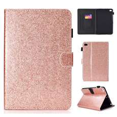 For iPad Mini 1/2/3/4/5 Varnish Glitter Powder Horizontal Flip Leather Case with Holder & Card Slot(Rose Gold)