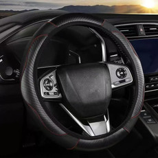 39cm Carbon Fiber Elastic Leather Without Inner Ring Car Steering Wheel Cover, Color: Black