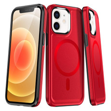 For iPhone 12 Shield Armor MagSafe TPU Hybrid PC Phone Case(Red)