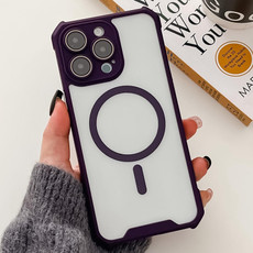 For iPhone 15 Pro Colorful Two-Color Lens Film MagSafe Magnetic Horn Acrylic+TPU Case(Purple)