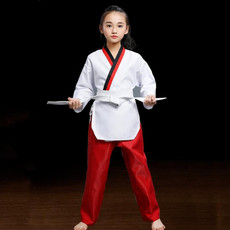 Taekwondo Clothing Child Adult Cotton Men And Women Taekwondo Training Uniforms, Size: 130(Pinoscience Red Pants)