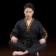 Men And Women Child Adult Cotton Taekwondo Clothing Training Uniforms, Size: 160(Dragon  Black)