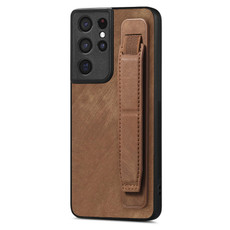 For Samsung Galaxy S21 Ultra 5G Retro Wristband Holder Leather Back Phone Case(Brown)