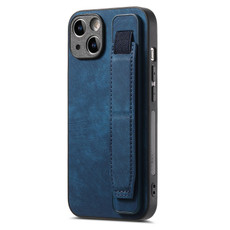 For iPhone 14 Retro Wristband Holder Leather Back Phone Case(Blue)