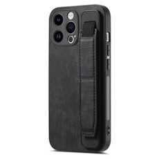 For iPhone 14 Pro Retro Wristband Holder Leather Back Phone Case(Black)