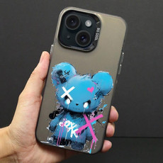 For iPhone 14 Plus Color Ink Frosted PC+TPU Phone Case(Blue Bear)