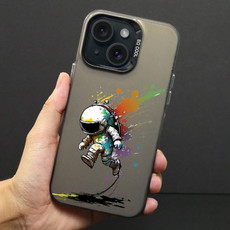 For iPhone 15 Color Ink Frosted PC+TPU Phone Case(Running Astronaut)