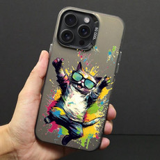 For iPhone 14 Pro Color Ink Frosted PC+TPU Phone Case(Glasses Cat)