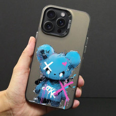 For iPhone 15 Pro Color Ink Frosted PC+TPU Phone Case(Blue Bear)