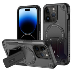 For iPhone 14 Pro MagSafe Holder Armor PC Hybrid TPU Phone Case(Black)