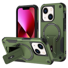 For iPhone 13 MagSafe Holder Armor PC Hybrid TPU Phone Case(Army Green)