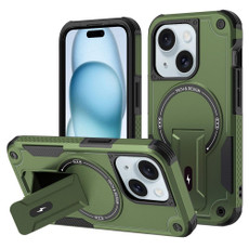 For iPhone 15 MagSafe Holder Armor PC Hybrid TPU Phone Case(Army Green)