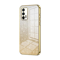 For Realme GT 5G / Q3 Pro 5G Gradient Glitter Powder Electroplated Phone Case(Gold)