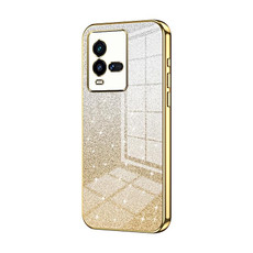 For vivo iQOO 10 Gradient Glitter Powder Electroplated Phone Case(Gold)