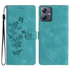 For Motorola Moto G54 5G Flower Butterfly Embossing Pattern Leather Phone Case(Sky Blue)