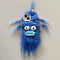 For iPhone 14 Tied Hairstyle Plush Monster TPU Phone Case(Blue)