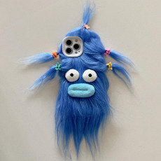 For iPhone 13 Pro Tied Hairstyle Plush Monster TPU Phone Case(Blue)