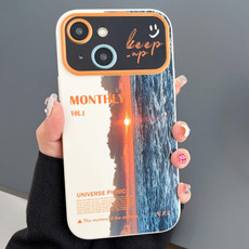 For iPhone 13 Scenery Pattern Large Window TPU Phone Case(White Sea Sunrise)