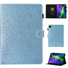 For iPad Pro 11 inch 2020 Glitter Left and Right Flat Leather Tablet Case with Sleep Function & Card Slot & Buckle Anti-skid Strip and Bracket(Blue)