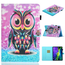 For iPad Pro 11 inch 2020 Painted Left and Right Flat Leather Tablet Case with Sleep Function & Card Slot & Buckle Anti-skid Strip and Bracket(Owl)