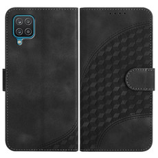 For Samsung Galaxy A12 YX0060 Elephant Head Embossed Phone Leather Case with Lanyard(Black)