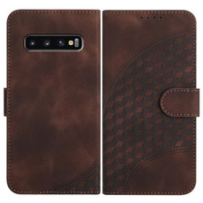 For Samsung Galaxy S10 YX0060 Elephant Head Embossed Phone Leather Case with Lanyard(Coffee)