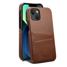 For iPhone 15 Plus Suteni Calf Texture Back Cover Phone Case with Card Slots(Brown)