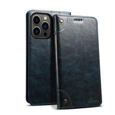 For iPhone 15 Pro Max Suteni Baroque Calf Texture Buckle Wallet Leather Phone Case(Blue)