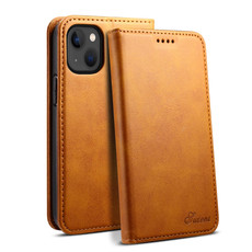 For iPhone 15 Suteni Calf Texture Horizontal Flip Leather Phone Case(Khaki)