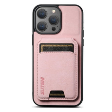 For iPhone 13 Suteni H02 Litchi Leather Card Wallet Stand Back Phone Case(Pink)