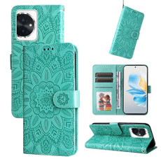 For Honor 100 Embossed Sunflower Leather Phone Case(Green)