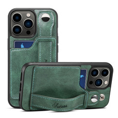 For iPhone 15 Pro Max SUTENI H12 Wrist Strap Leather Back Phone Case with Card Slot(Green)