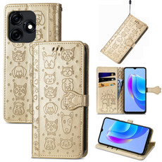 For Tecno Camon 20 Premier Cat and Dog Embossed Leather Phone Case(Gold)