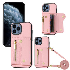 For iPhone 11 Pro DF-09 Crossbody Litchi texture Card Bag Design PU Phone Case(Pink)