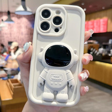 For iPhone 12 Pro Max Astronaut 3D Relief Holder TPU + PC Full Coverage Phone Case(White)