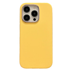 For iPhone 12 Pro Max Electroplated Metal Lens Frame Design MagSafe Silicone Phone Case(Yellow)