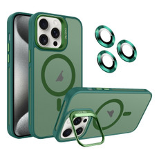 For iPhone 15 Pro Invisible Lens Holder MagSafe Phone Case(Army Green)