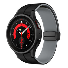 For Samsung  Galaxy Watch 4 Classic 46mm Two Color Magnetic Folding Buckle Silicone Watch Band(Black+Grey)