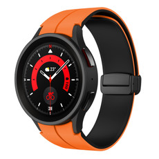 For Samsung Galaxy Watch 5  40mm Two Color Magnetic Folding Buckle Silicone Watch Band(Orange+Black)