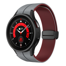 For Samsung Galaxy watch 5 Golf Edition Two Color Magnetic Folding Buckle Silicone Watch Band(Grey+Wine Red)