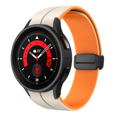 For Samsung  Galaxy Watch 4 Classic 46mm Two Color Magnetic Folding Buckle Silicone Watch Band(Starlight+Orange)