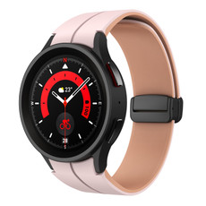 For Samsung Galaxy watch 5 Pro Golf Edition Two Color Magnetic Folding Buckle Silicone Watch Band(Pink+Rose Ash)