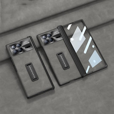 For Xiaomi Mix Fold 3 GKK Integrated Frosted Fold Hinge Leather Phone Case with Holder(Grey)