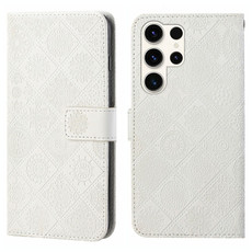 For Samsung Galaxy S24 Ultra 5G Ethnic Style Embossed Pattern Leather Phone Case(White)